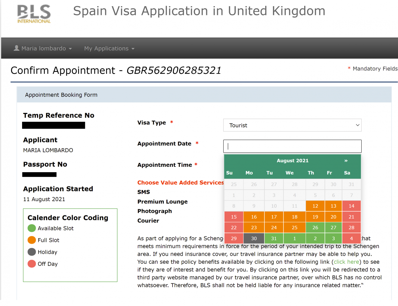 spain visit visa appointment uk